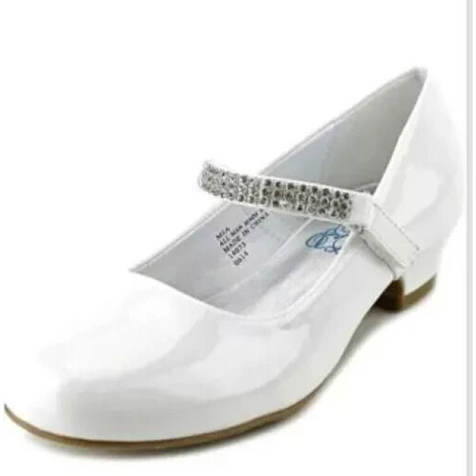 NEW Girl's Communion Dress Shoe - White/Patent 1" Heel Rhinestone Strap - Size 13T