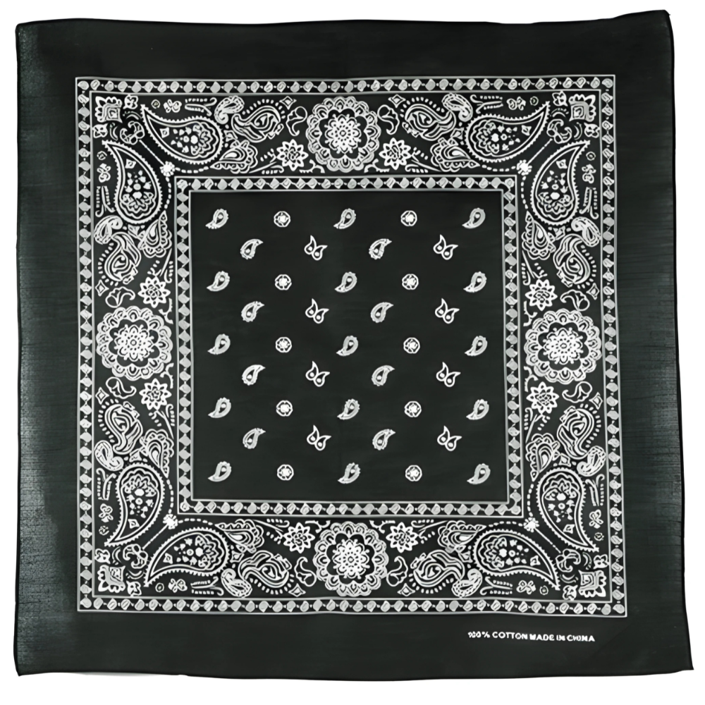 22 x 22 Square Floral Paisley Bandana - Double Sided Print 100% Cotton-1 piece-Black