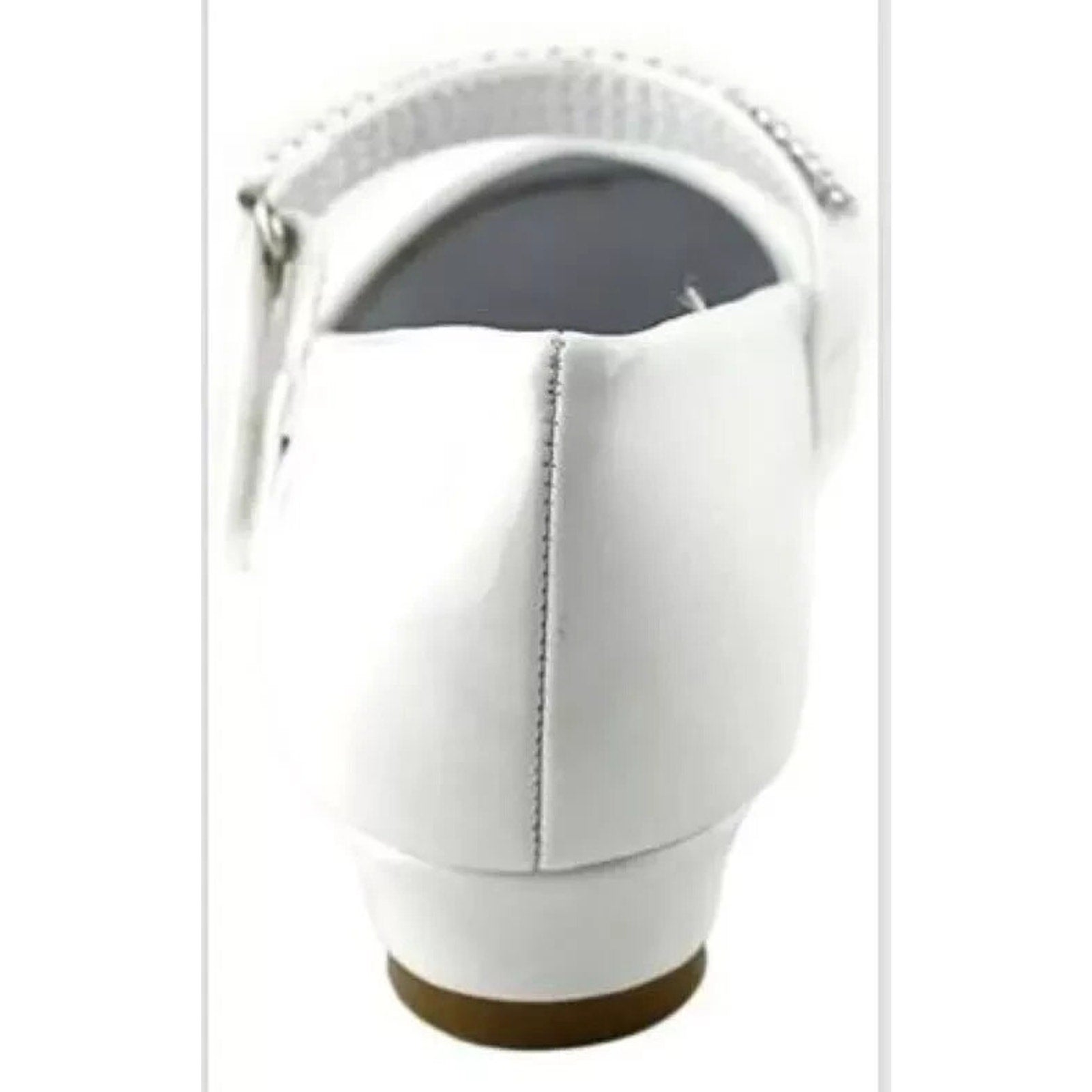 NEW Girl's Communion Dress Shoe - White/Patent 1" Heel Rhinestone Strap - Size 5