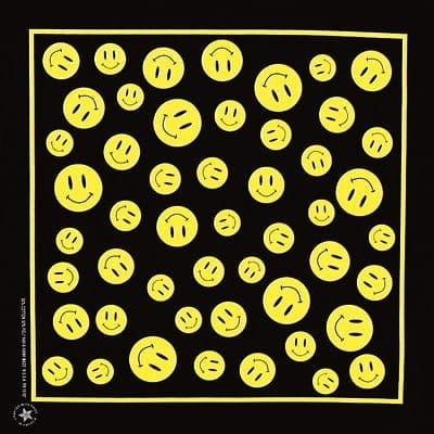Smiley Faces on Black Bandana - Single Piece 22x22-