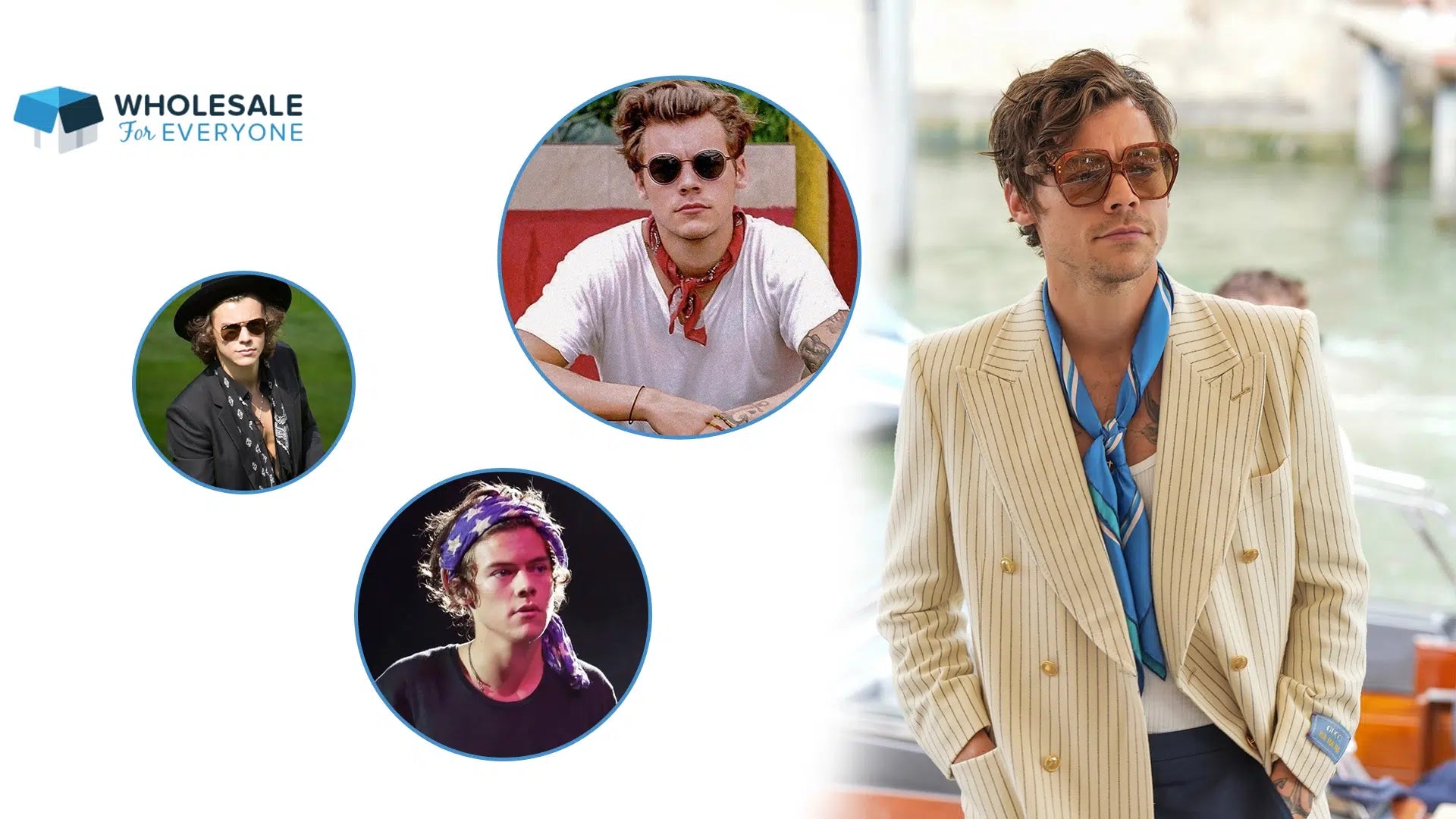 The photo shows Harry Styles with his iconic rolled bandana worn differently.