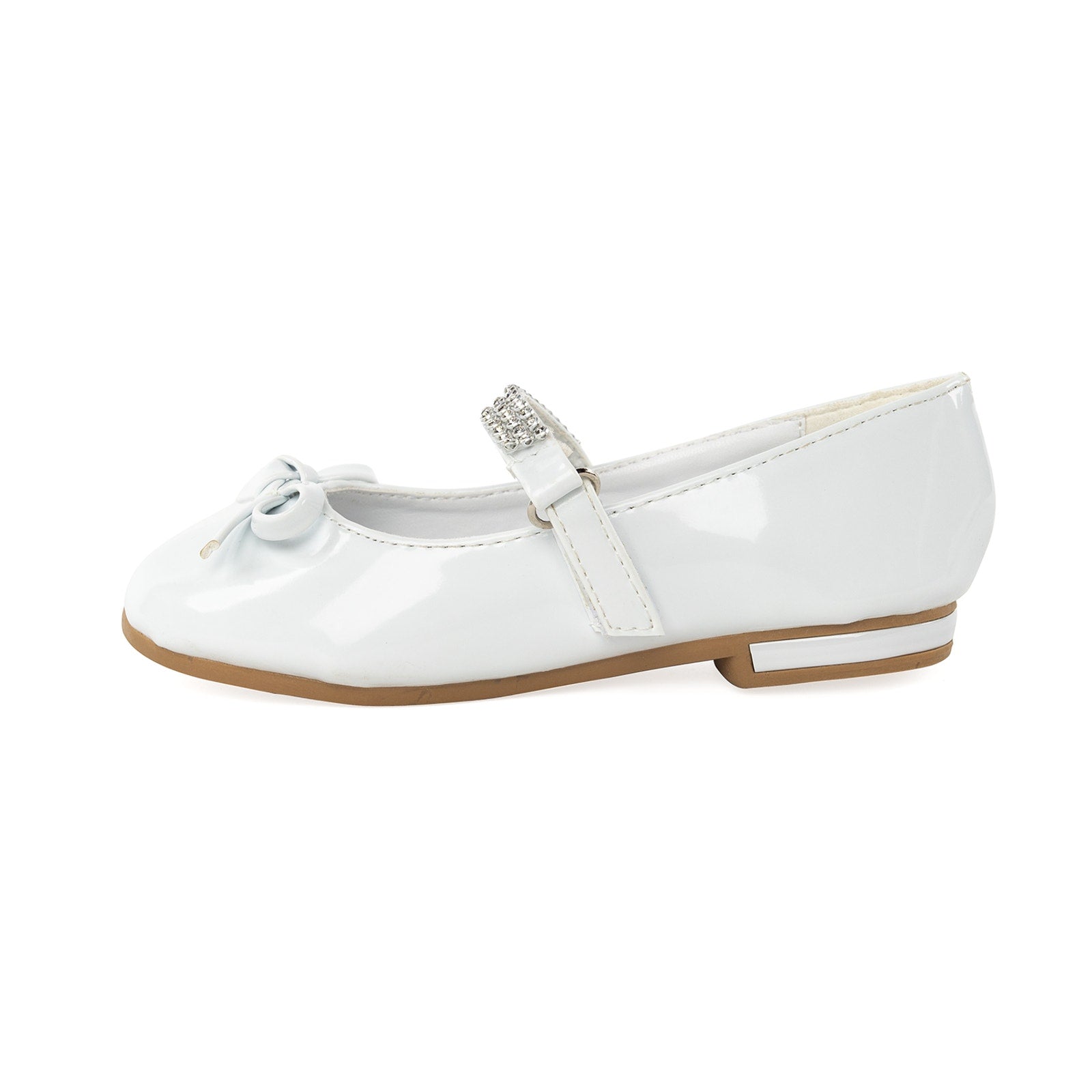 NEW Girl's Communion Dress Shoe - White/Patent Leather Flat Shoe with Rhinestone Strap - Size 9T