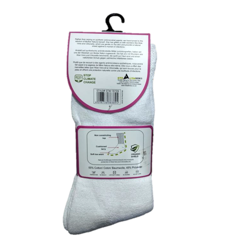 Stealth Socks | Size 9-11 | Diabetic Crew Cushioned Socks | White | Case of 15 Dozens (180 Pairs, 3 Pairs Per Pack)