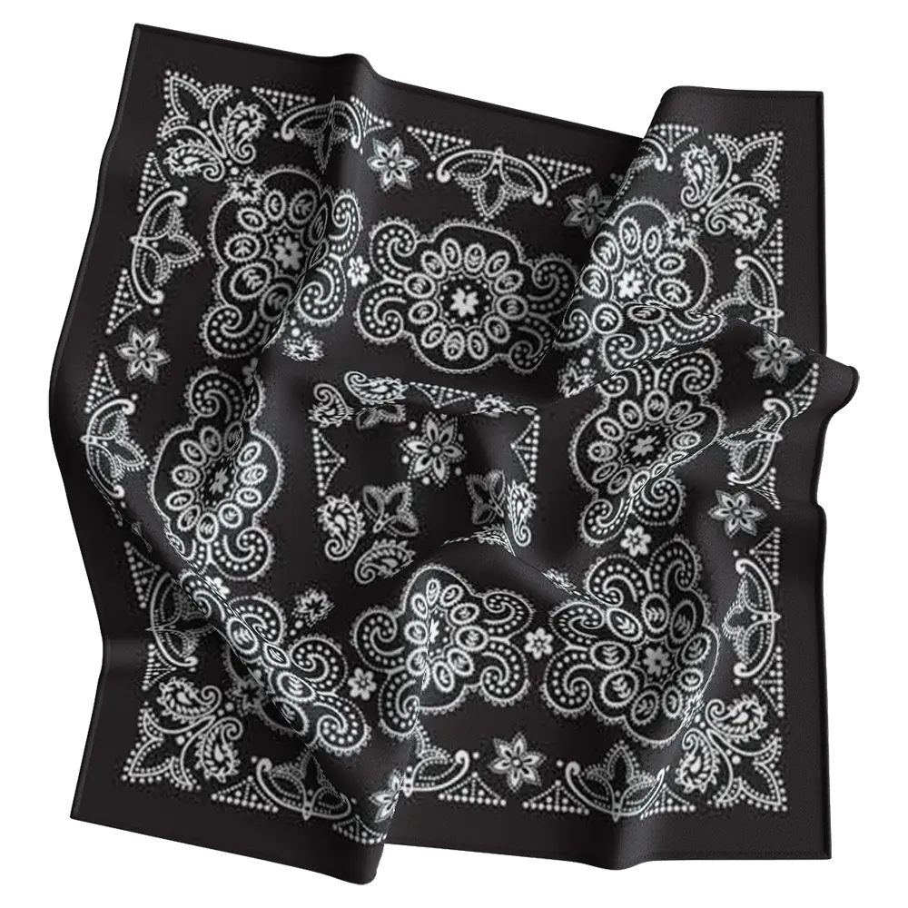 27 x 27 CM Texas Paisley Bandanas Imported 100% Cotton-1 piece-Black