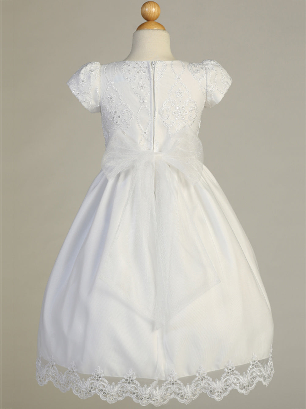 SP167 White First Communion Dress Embroidered lace with sequins on tulle