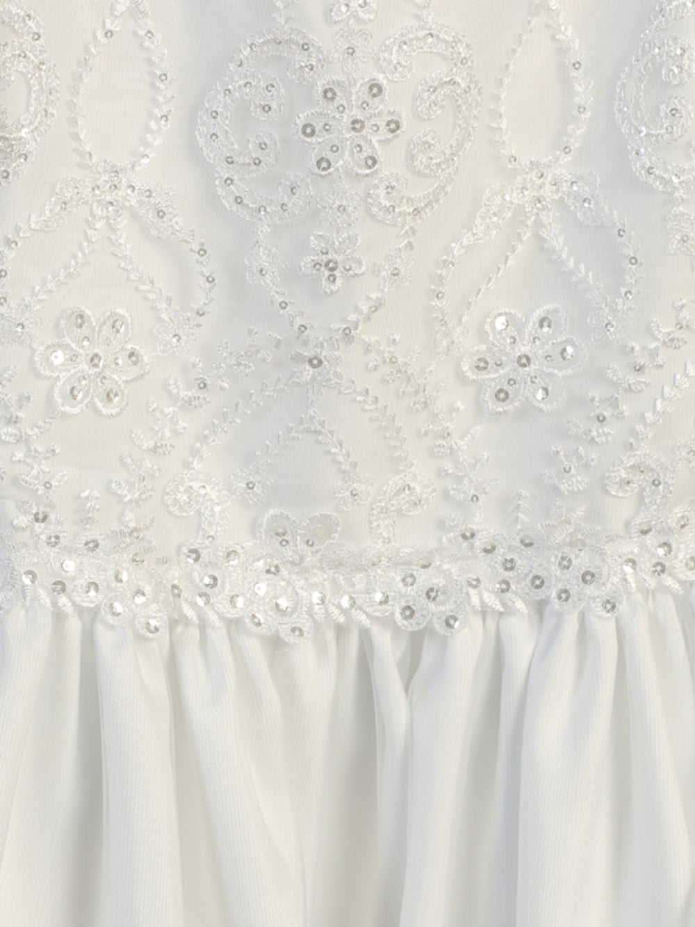 SP167 White First Communion Dress Embroidered lace with sequins on tulle