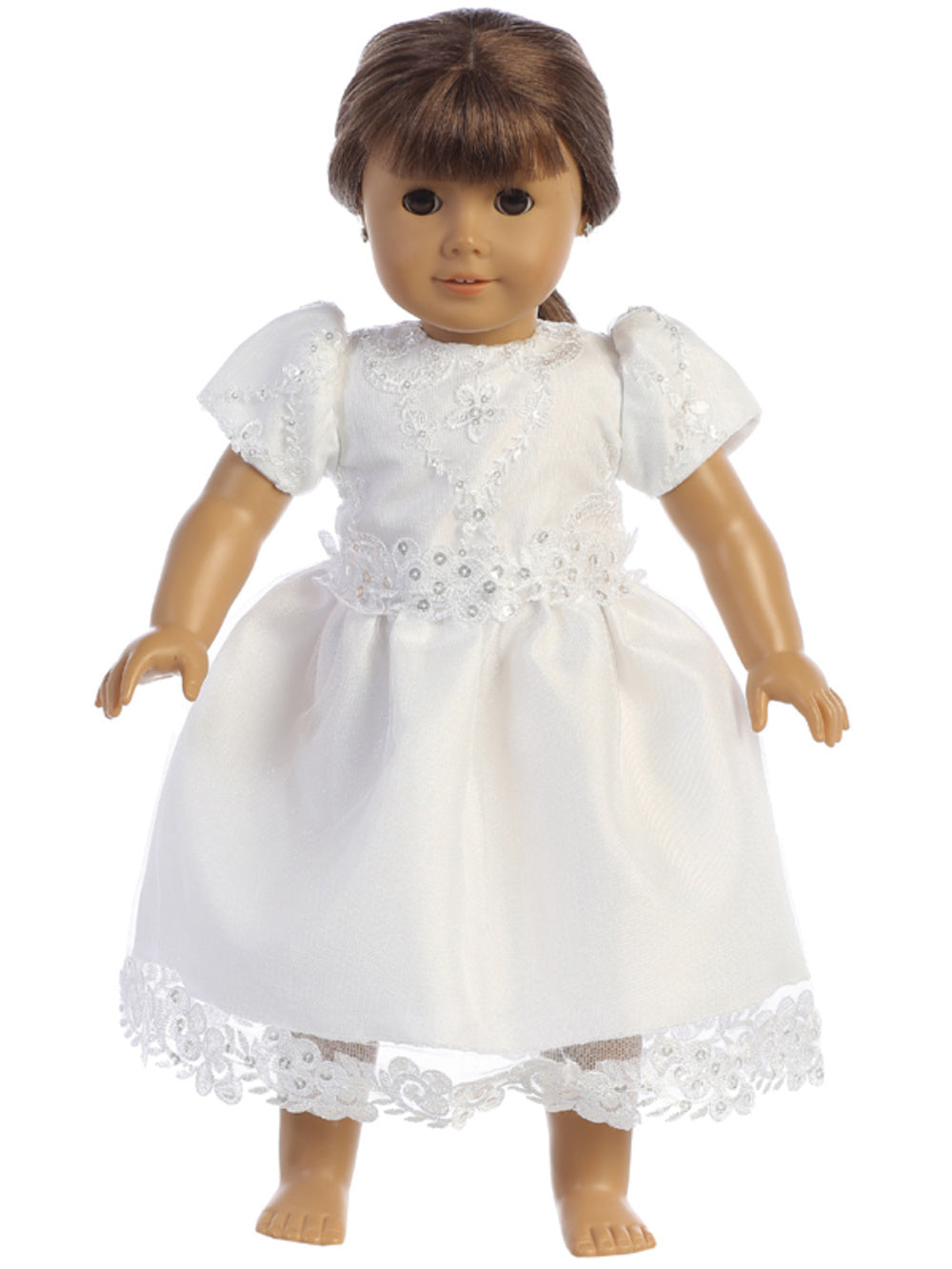 SP167 White First Communion Dress Embroidered lace with sequins on tulle