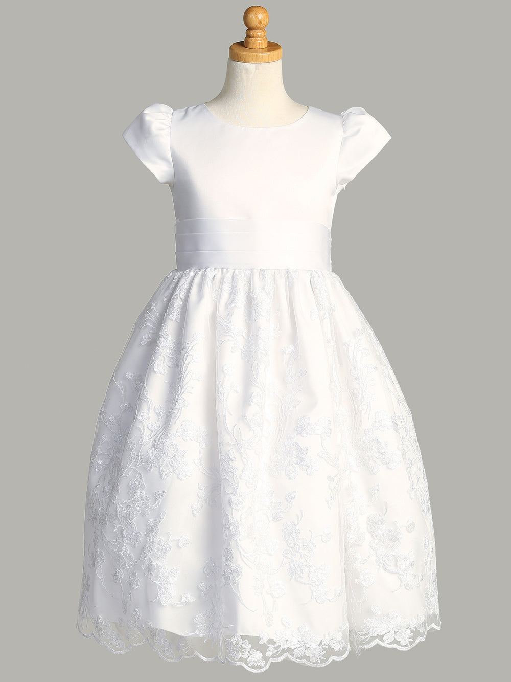 SP186 White First Communion Dress Satin &amp; Embroidered tulle with sequins