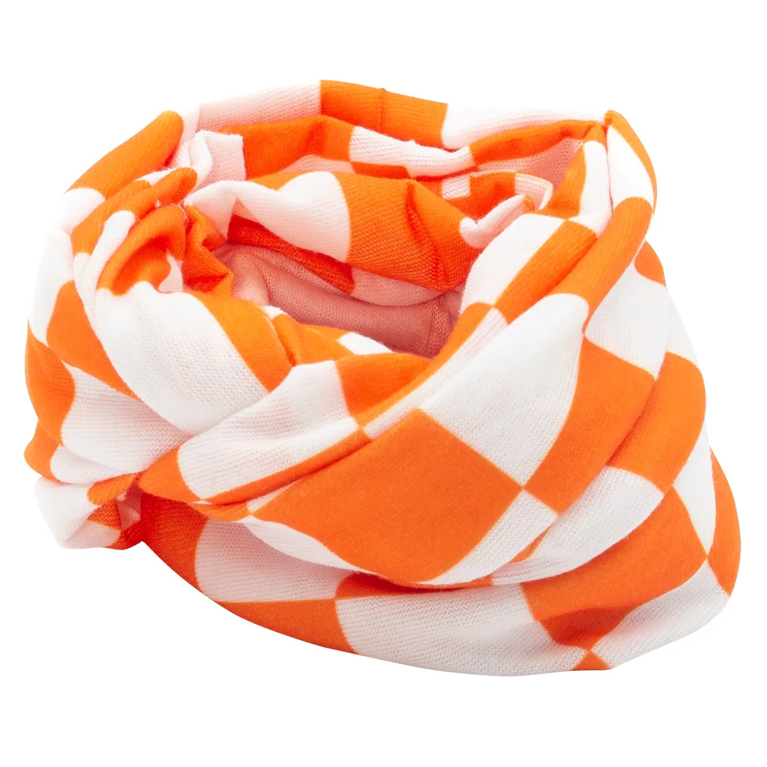 Checkered Tube Headband - 12 pieces, White and Orange