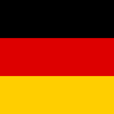 A rectangular flag consists of three horizontal stripes colored black at the top red in the middle and yellow at the bottom representing Germany.