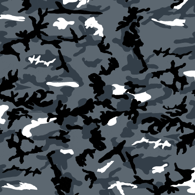 A camouflage pattern composed of various shades of gray black and white shapes mimicking natural textures creating a visually complex background suitable for blending into similar environments