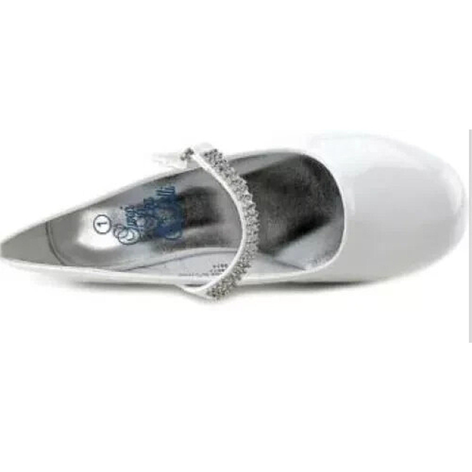 NEW Girl's Communion Dress Shoe - White/Patent 1" Heel Rhinestone Strap - Size 13T