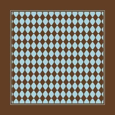 A pattern of alternating blue and brown diamond shapes tiles arranged in a uniform grid on a brown background creating a visually repetitive and symmetrical design