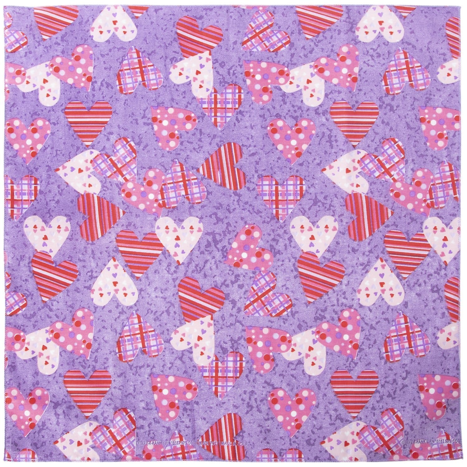 Plaid and Polka Dot Hearts Bandana 22x22 Inch