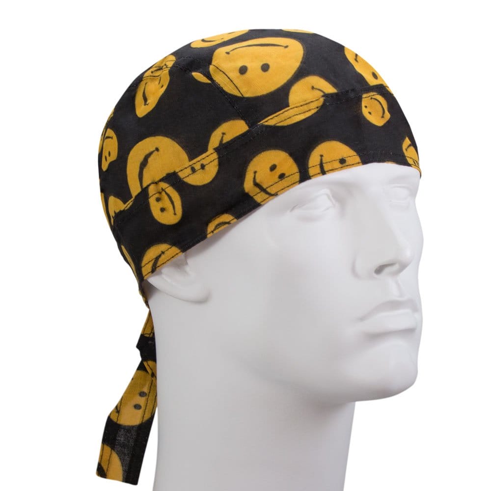Yellow Smiley Face Print on Black Doo Rag - 600pcs/Case